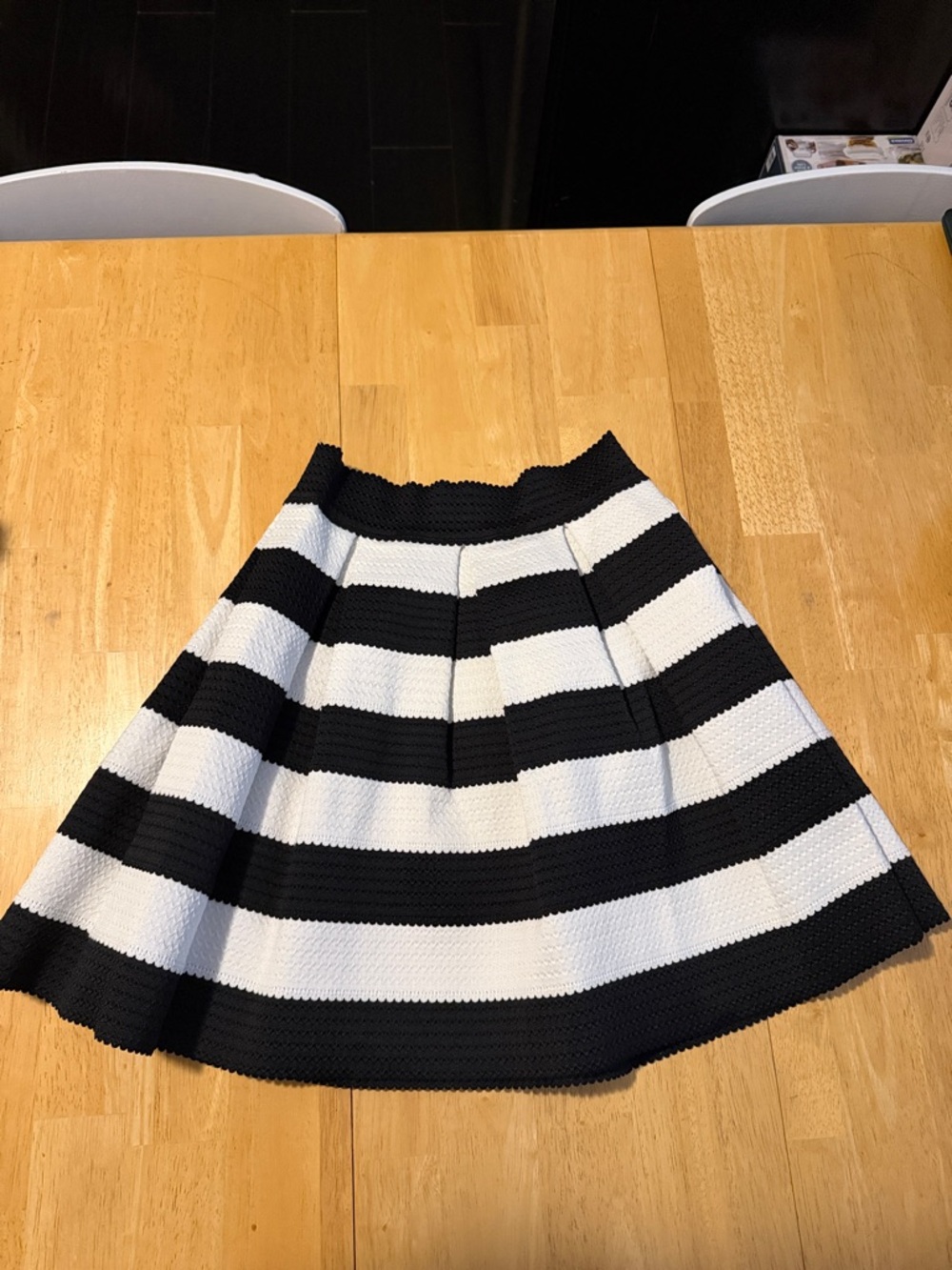 Express Black and White Striped Skater Skirt